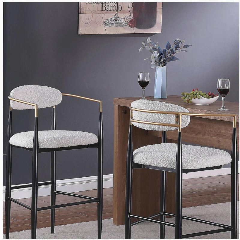 2 ensembles de tabourets de bar, tabourets de bar avec îlot de cuisine à dossier et pieds en fer, Noir et or, Gris clair