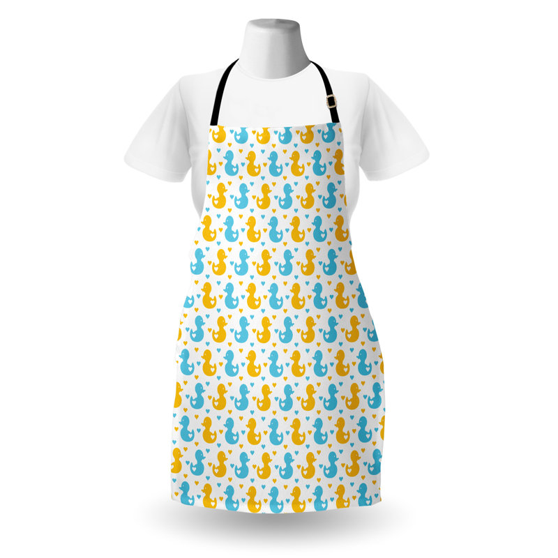 Tablier de canard en caoutchouc East Urban Home unisexe, imprimé cœurs, taille adulte, jaune bleu