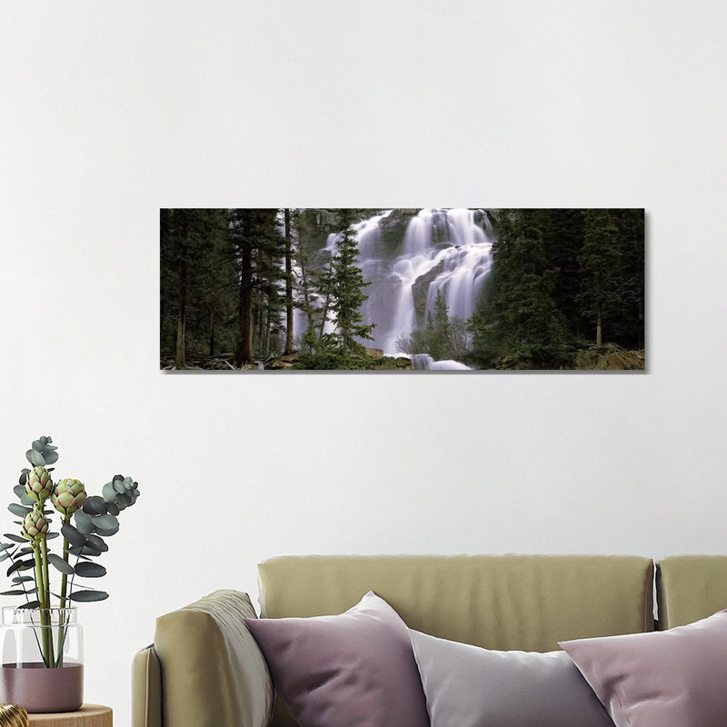Waterfall In A Forest, Banff, Alberta, Canada - Wrapped Canvas Panoramic Print, 121.92 cm H x 40.64 cm W x 1.91 cm D