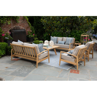 Gizmo Teak 6 - Person Patio Conversation Sets with Cushions