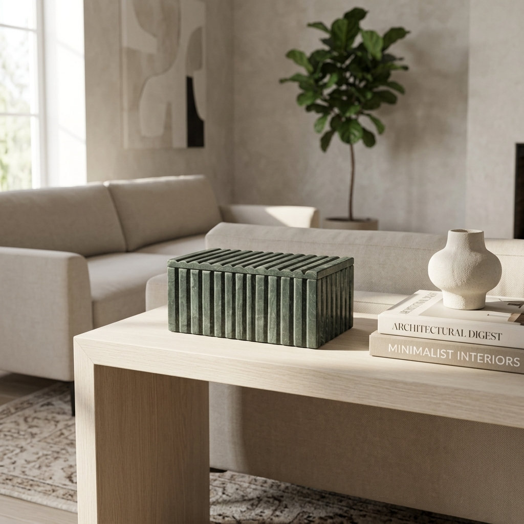 Textured Marble Storage Box, Green