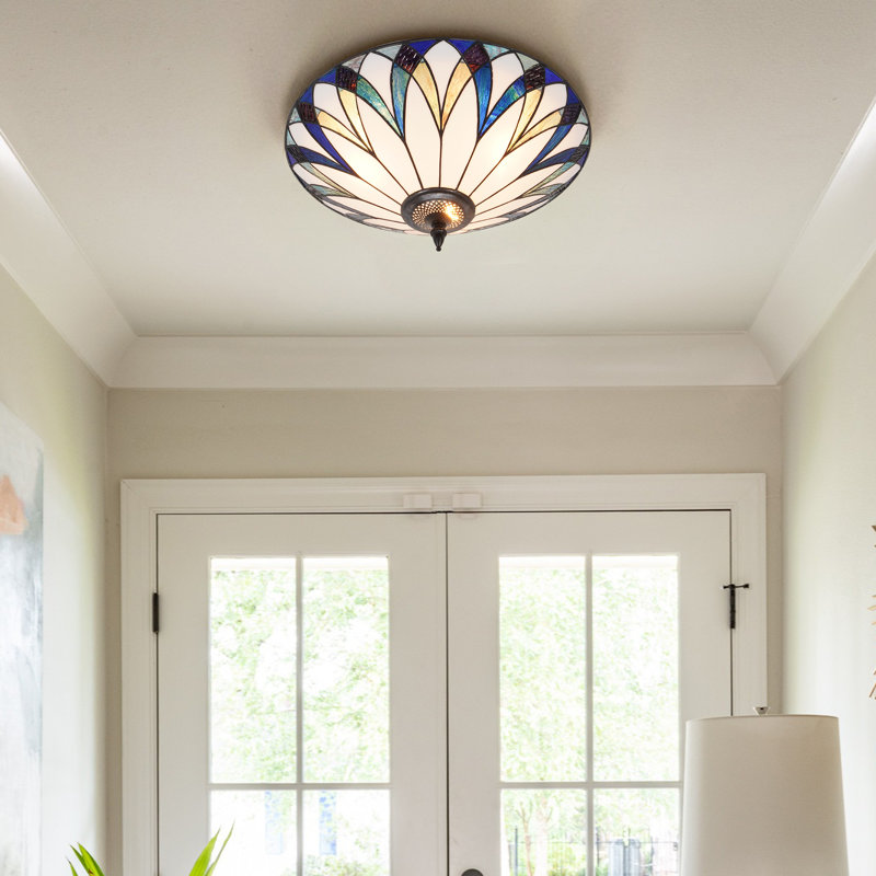 18" Tiffany Stained Glass Flush Mount Dimmable