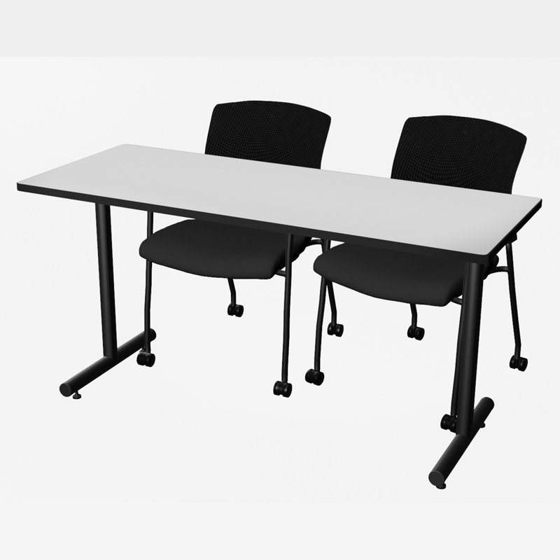 Table de formation à base en T 84 x 24 po Inbox Zero Kobe - 2 chaises Knight, H 29 po x L 60 po x l 24 po, Acajou