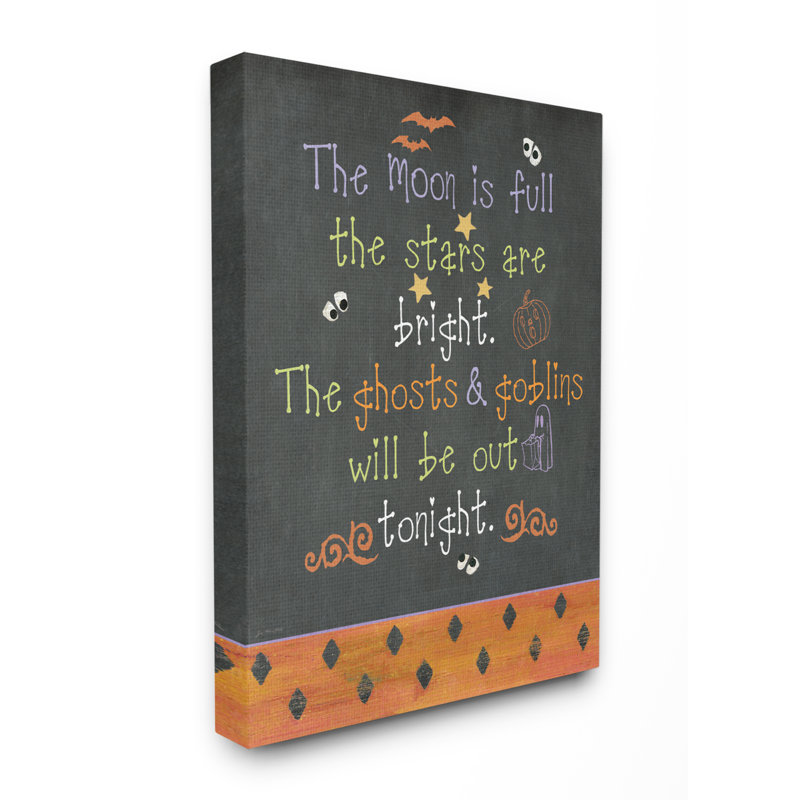 « halloween typog tableau noir moon is full ghost goblins soir », reproduction d’impression sur toile, Toile tendue