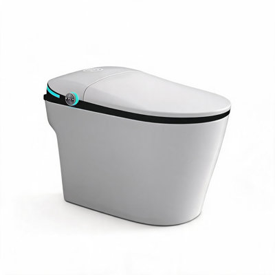White Porcelain Smart Toilet with Bidet Seat Built-in and Auto Open Close Lid