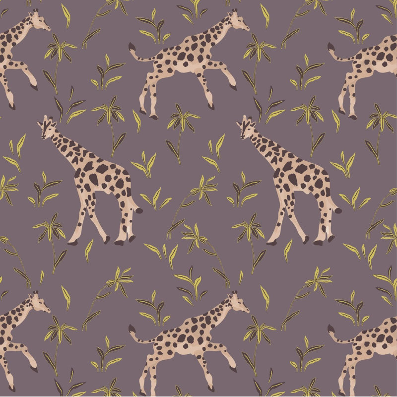 Gentle Giraffe Wallpaper, Non-Pasted, Grape Chartreuse, Faux Grasscloth