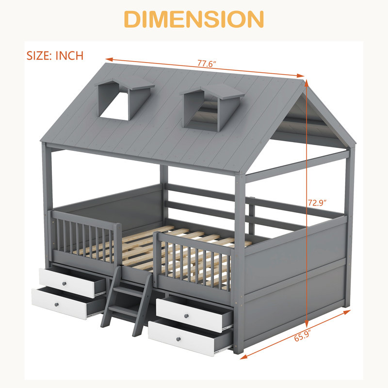 Structure de lit en bois, Gris, Lit double