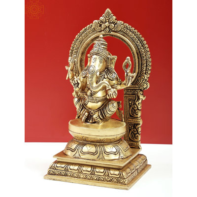 Statue de 10 po à quatre bras en laiton avec Modak - Idole de dieu indou fabriqué à la main pour décoration spirituelle 10 po