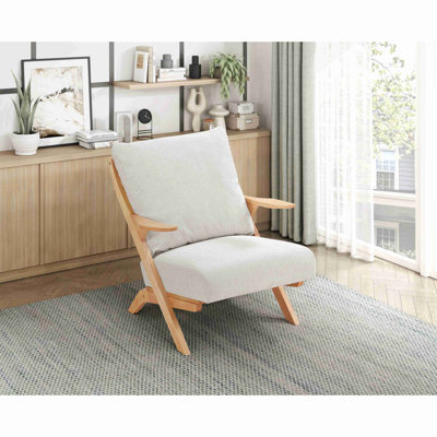 Chaise d'appoint Mid-Century de style moderne avec cadre en bois d'hévéa massif et coussin d'assise confortable en chenille grise