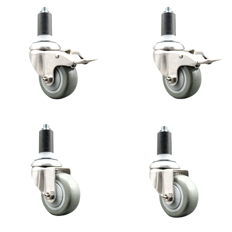 Ensemble de roulettes extensibles en poly pivotant avec 2 freins, H 3,5 po x l 3,5 po