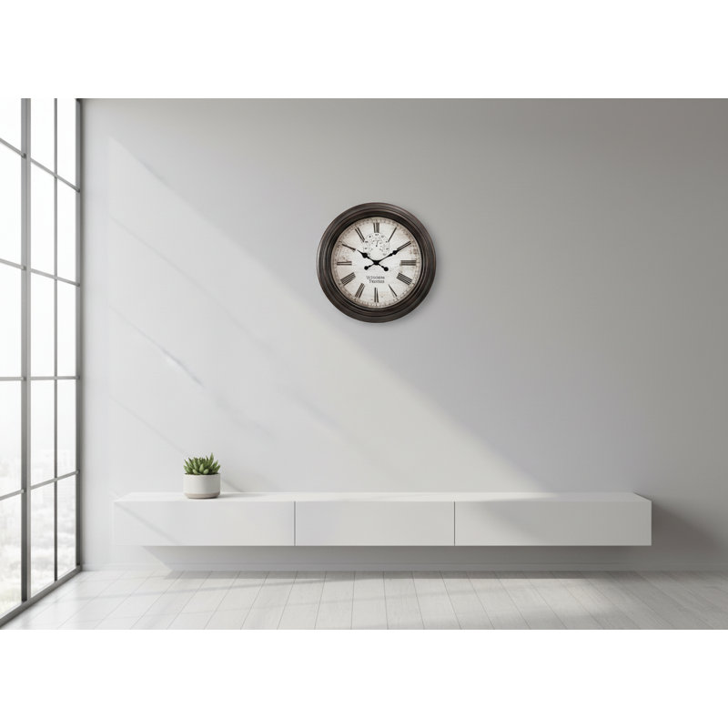 Horloge, horloge murale ronde 20 po, brun, transitionnel
