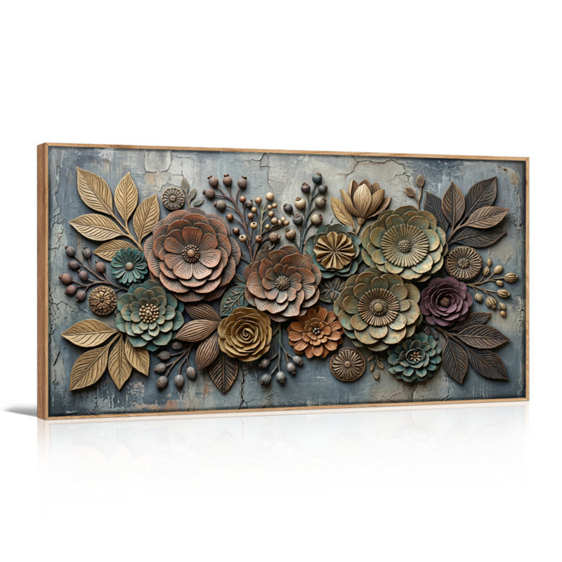 Ensemble de 1 tableau mural en relief floral sur toile, L 48 po x H 24 po, Naturel