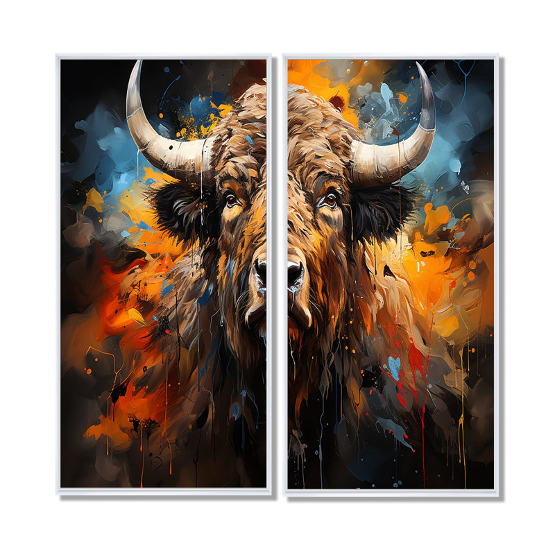 Buffalo Majestic Bison Collage - art mural sur toile brune, H 32 po x l 32 po, Reproduction encadrée sans passe-partout