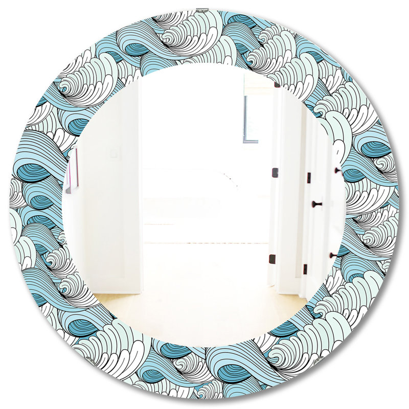 Miroir mural japonais, inspiration de la grande vague, H 31,5 po x l 31,5 po