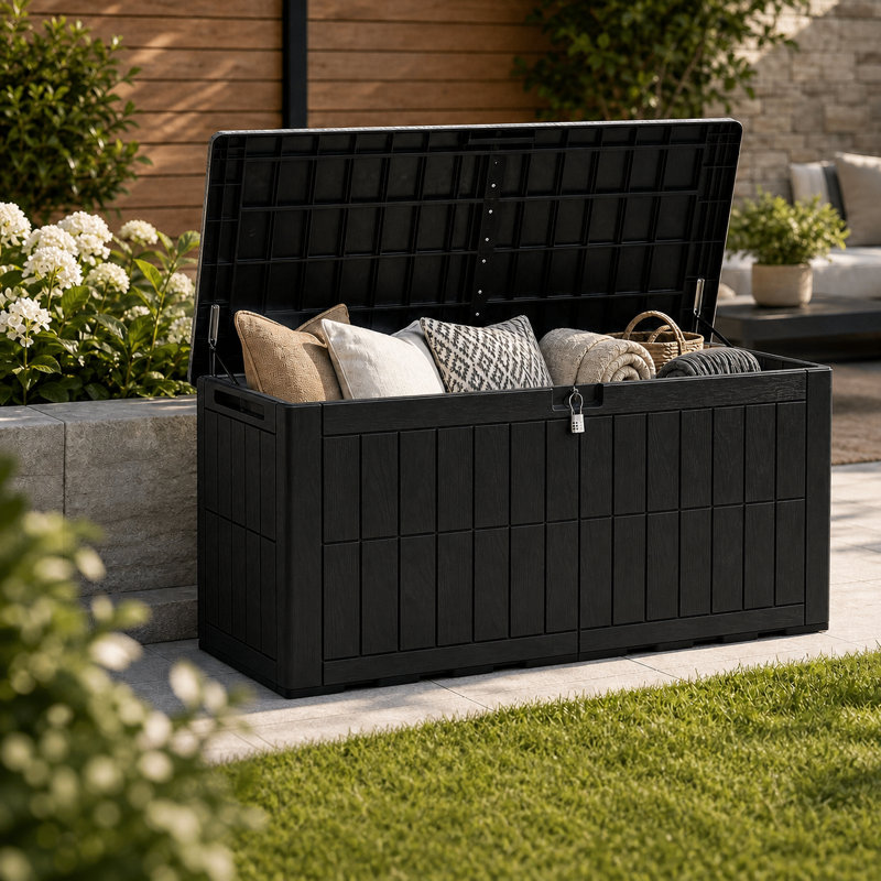 Coffre extérieur pour terrasse avec serrure, Noir