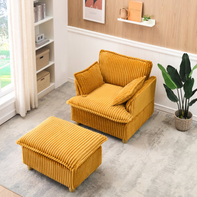 Yellow Corduroy With - Comfortable For Home Sponge Filled Solid Wood Frame Living Room, Bedroom, Study Single & Pillows Elegant Balcony