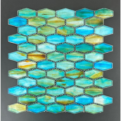 Iridescent 1 1/4" x 2" Long Hexagon Glass Mosaic Tile