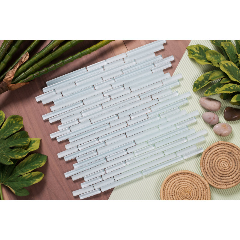 Carreau de mosaïque linéaire en verre pour mur et plancher Mahi, Blanc