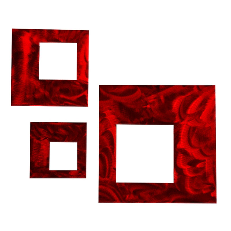 Meyerdirk Art Contemporary Steel Square Wall Art Set - Candy Red Industrial Geometric Decor, Candy Red