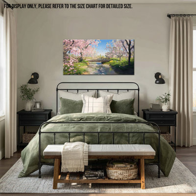  Fleur de cerisier, art mural, peinture sur toile, pont en bois