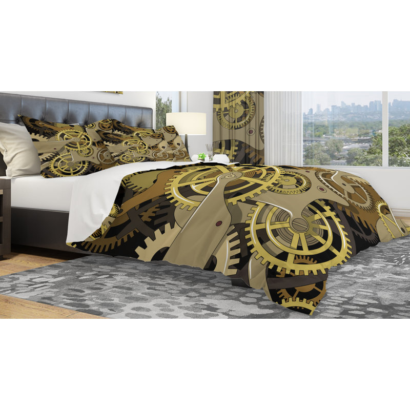 Ensemble de housse de couette designart gear mecanics, Housse de couette très grand + 2 taies décoratives