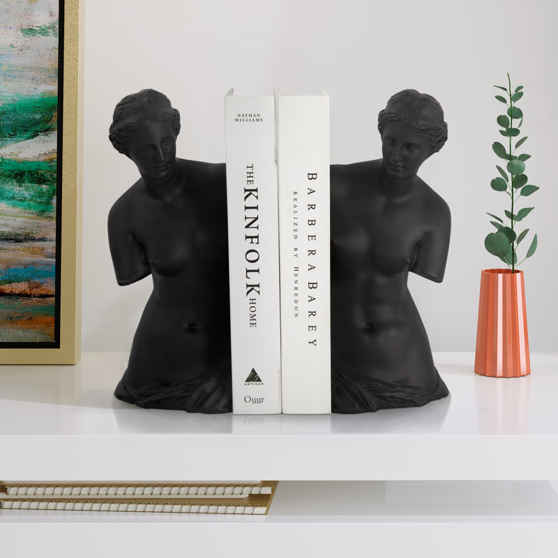 Polyresin Greek Goddess Bookends - A Touch of Mythical Elegance for Your Home Library, Black