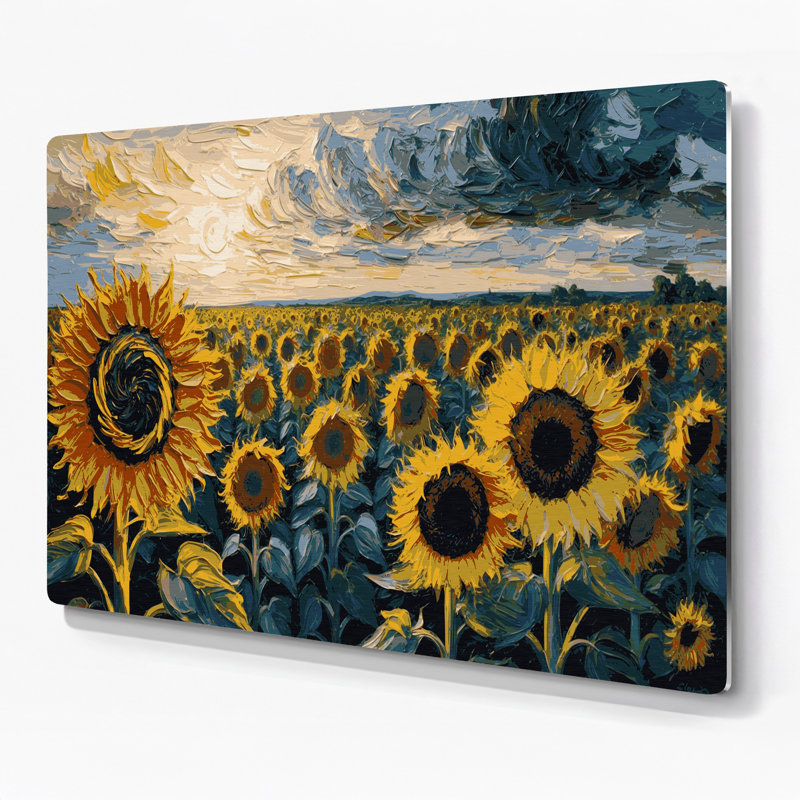 Ferme, tournesols, art mural en métal beige, H 11 po x l 14 po
