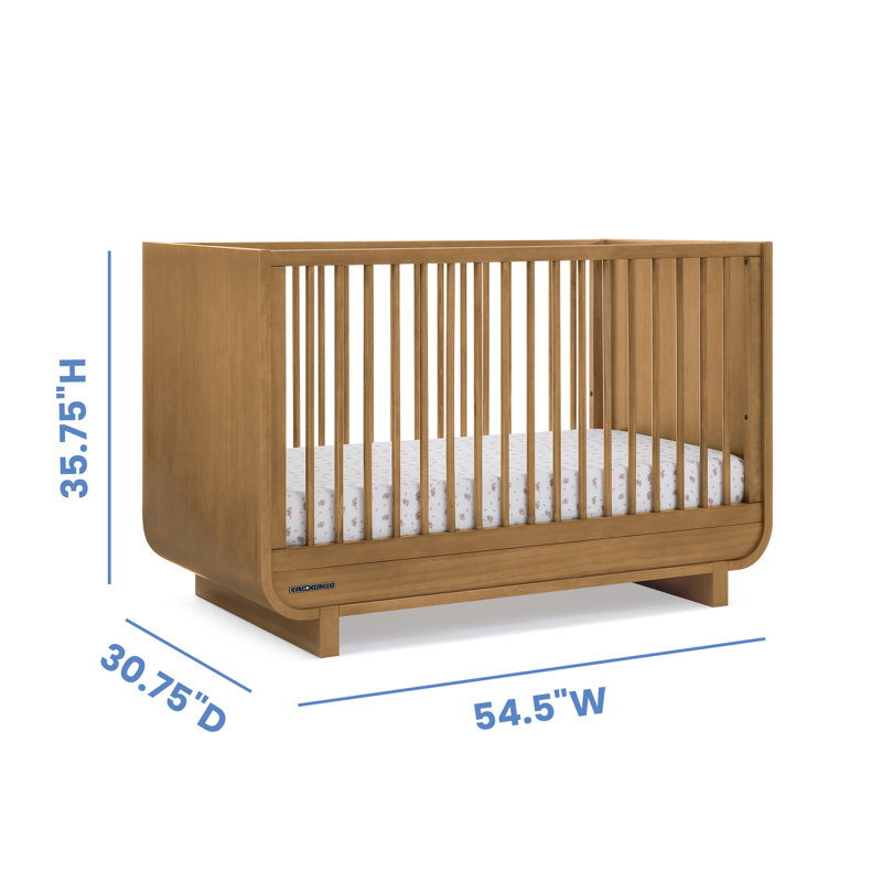 Rhodes Teak Brown 4-in-1 Convertible Crib with Round Spindles