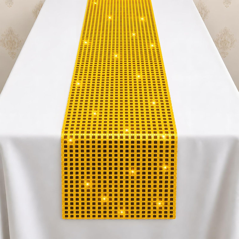 Chemin de table disco à paillettes dorées | Décoration de boule disco rétro des années 70 et 80 à l'intérieur et à l'extérieur - Bling Sequin