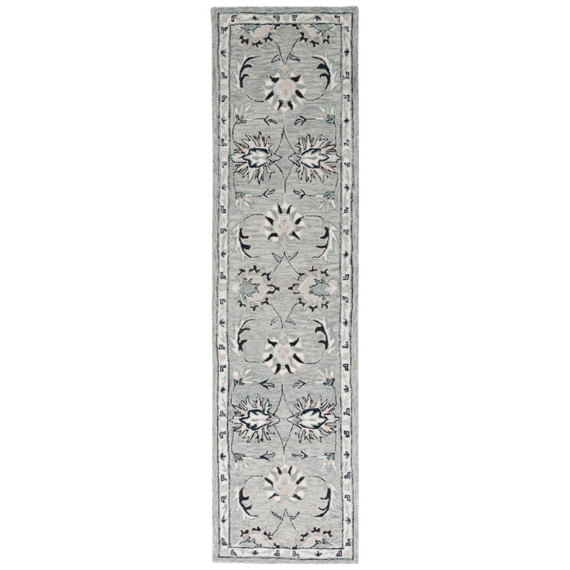 Calei Micro-Loop Hand Tufted Wool/Cotton Oriental Rug in Light Gray/Ivory/Black, Runner 2'3" x 9'