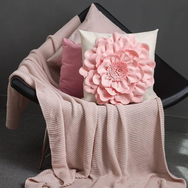  Housse de coussin en toile appliquée, Blanc / rose