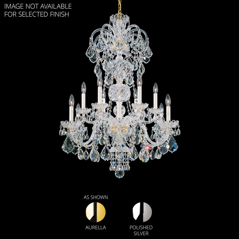 Olde World 12 Light 30in x 39in Chandelier in Polished Gold with Clear Radiance Crystals, Czech, Silver