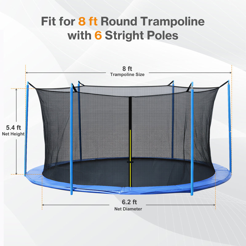 Aoodor Trampoline Replacement Net with Zipper, Buckle, String, 64.8" H x 74.4" W x 74.4" D