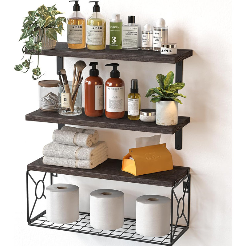 Nio Paulownia Wall Mounted Required Bathroom Shelves, Brown