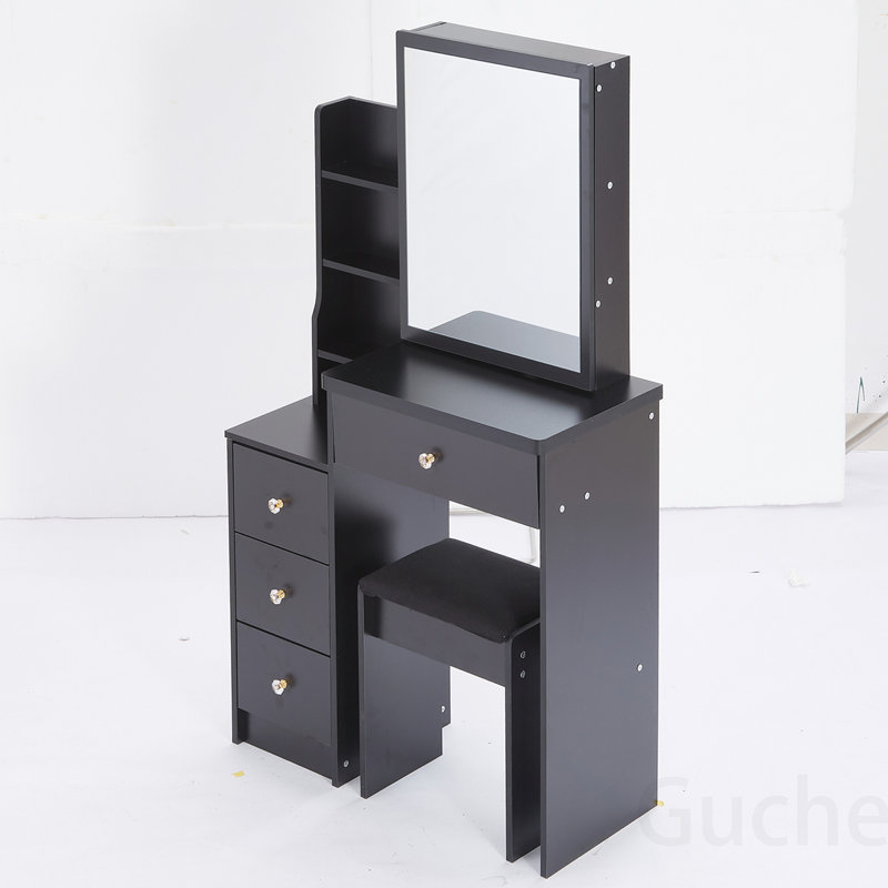 Ensemble de coiffeuse compact et pratique avec très grand miroir coulissant et rangement multicouche pour les petits espaces