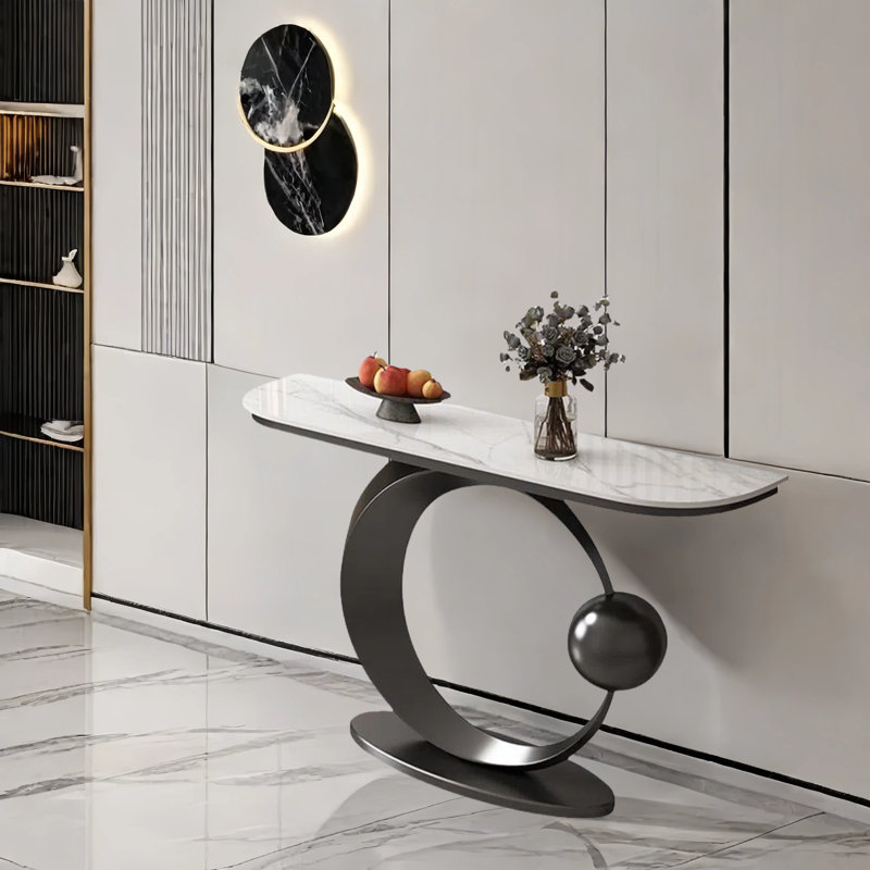Console luxueuse pour hall d'entrée en ardoise, Blanc, H 31,5 po x l 39,4 po x P 11,8 po, Noir, noir, noir, noir