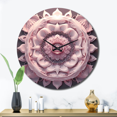 Horloge murale délicate rose Mandala III en métal
