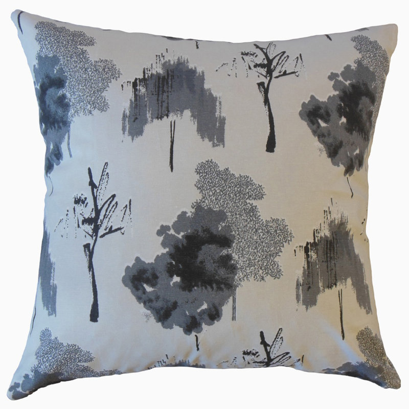 Oreiller en coton Kaira Ikat, 18 po x 18 po, Noir / Gris, Coussin décoratif