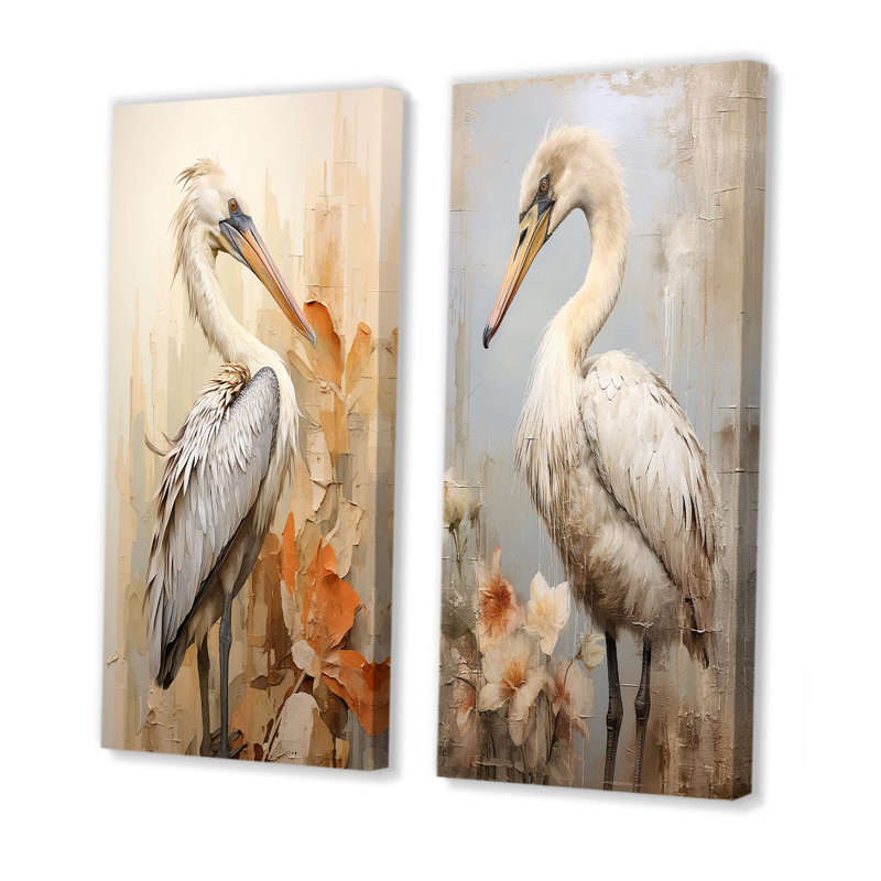 Pelicans Tranquil Perch - Ensemble de 2 décorations murales Pelican, H 28 po x l 25 po, Toile tendue