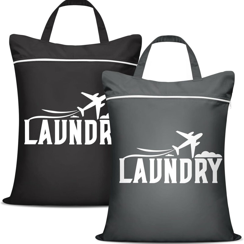 Paquet de 2 sacs à linge de voyage imperméables noir gris, Noir/gris