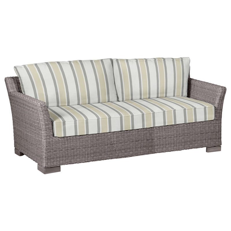 Club 89" Wide Outdoor Wicker Loveseat with Cushions, Black Walnut, Welt, Herringbone Sand