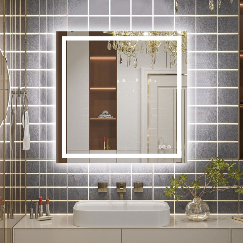 Super Bright Front & Back LED Lighted Bathroom Vanity Mirror Wall Mirror, Tempered Glass, 3 Colors Temperature & Dimmable & Anti-Fog, with UL, RoHS, ETL & 3-Year Warranty