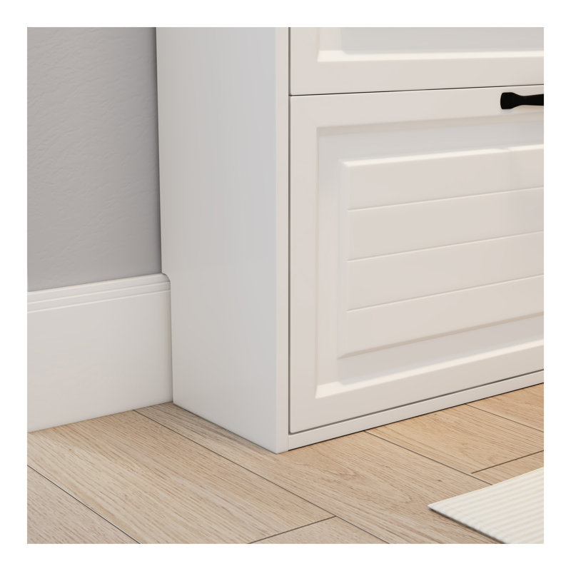 Armoire à chaussures blanche avec 3 portes et 2 tiroirs avec support, grand espace de rangement