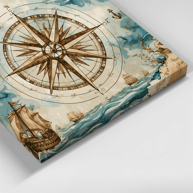 Art nautique sur toile beige, H 20 po x l 24 po