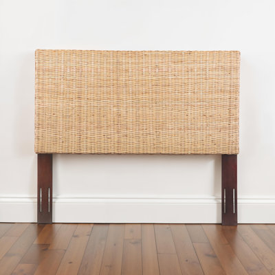 Natural Rattan Adjustable-Height Headboard with Solid Mahogany Wood Frame
