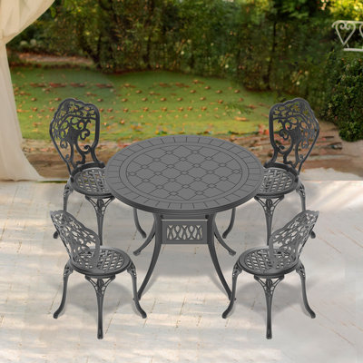 Set Of All-Weather Cast Aluminum Dining Furniture Set With Black Frame