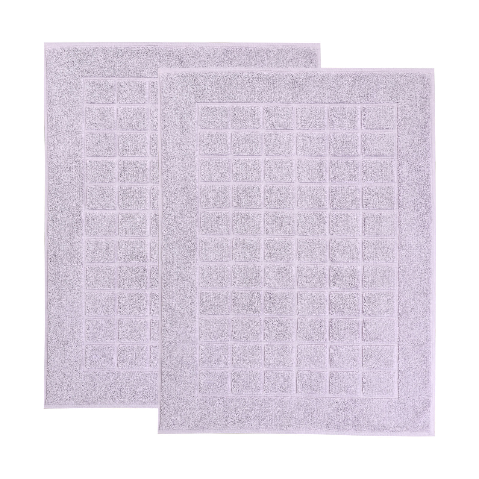Nora Cotton Terry Solid Absorbent Thick Checkered Washable 2 Piece Bath Mat Set, Purple