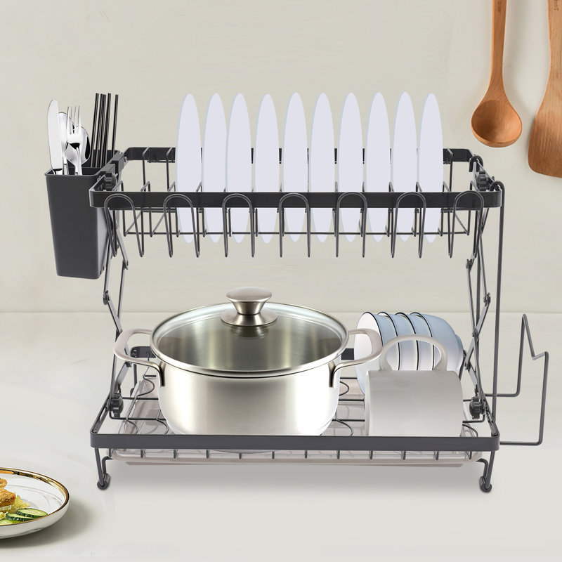 2-Tier Steel Dish Rack, Black