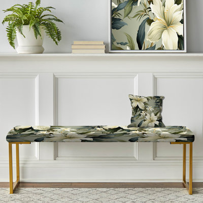 Banc floral rembourré or