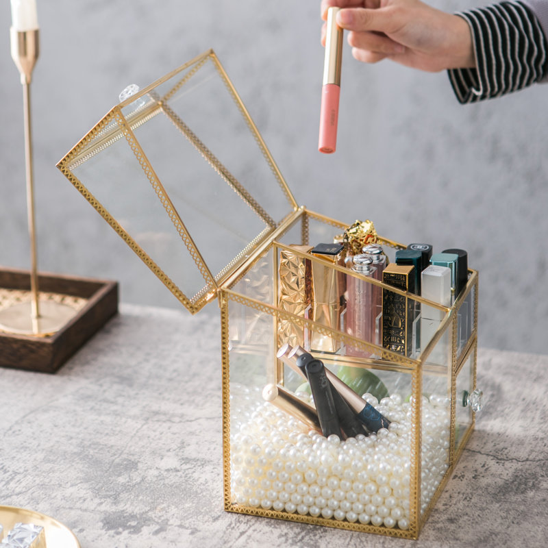 Organisateur de maquillage en verre Stenya, Or